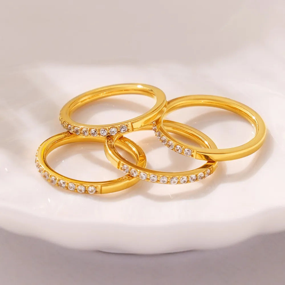 Zircon fine ring stackable accessory niche and simple titanium steel PVD plated ring for women