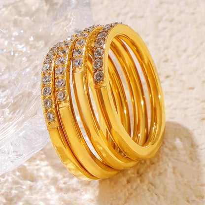 Zircon fine ring stackable accessory niche and simple titanium steel PVD plated ring for women